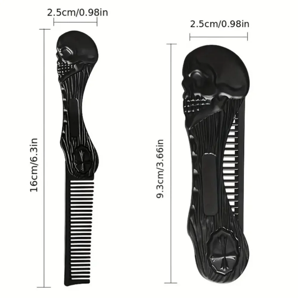 Vintage Skull Pattern Portable Folding Comb Beard Styling Comb Mini Pocket Size